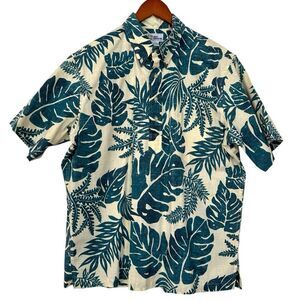 REYN SPOONER Shirt Traditional 4 Button Placket Reverse Print Monstera Size L